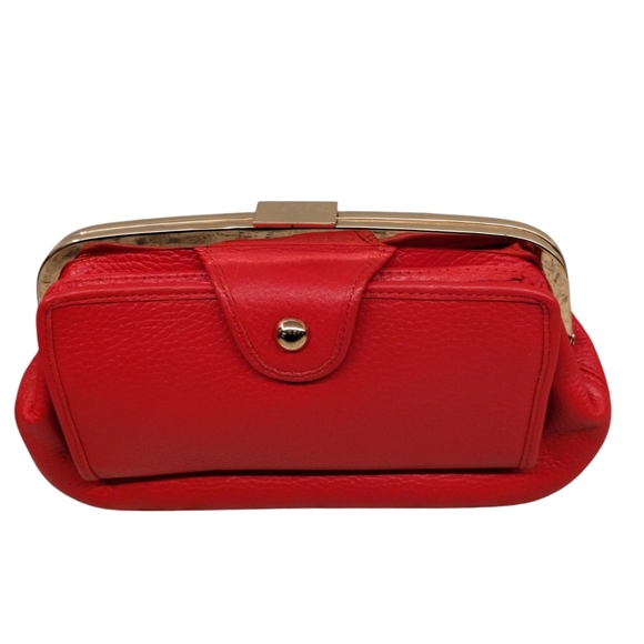 LOFT Clutch Wallet Ann Taylor Red Leather Gold Tone Hardware - Picture 12 of 13